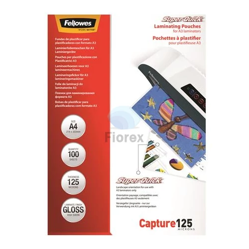Meleglamináló fólia, 125 mikron, A4, SuperQuick, fényes, FELLOWES - 100db