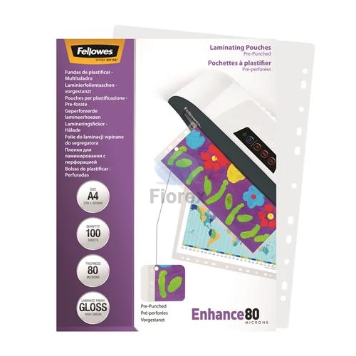 Meleglamináló fólia, lefűzhető, 80 mikron, A4, fényes, FELLOWES - 100db
