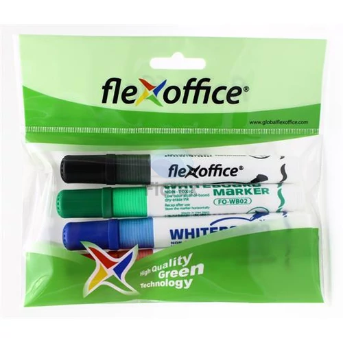 Táblamarker, 2,5 mm, kúpos, szett, FLEXOFFICE "WB02", 4 szín