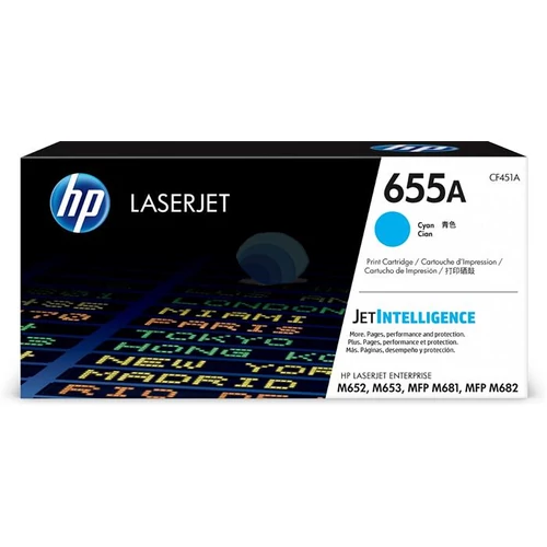 CF451A Lézertoner Color LaserJet M681, M682 nyomtatókhoz, HP 655A, cián, 10,5k