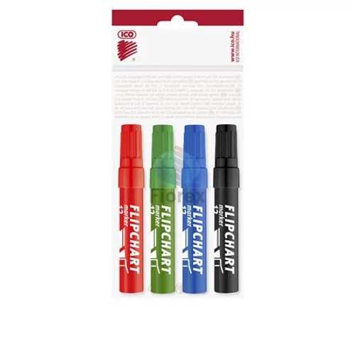 Flipchart marker készlet, 1-4 mm, vágott, ICO "Artip 12", 4 különböző szín