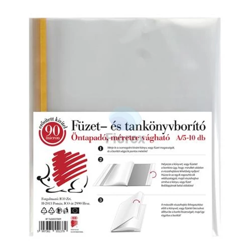 Könyvborító, A5, 90 mikron, víztiszta, öntapadó csíkkal, ICO "Süni"