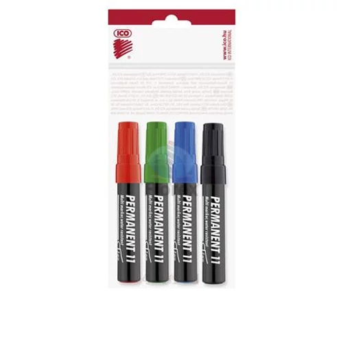 Alkoholos marker készlet, 1-3 mm, kúpos, ICO "Permanent 11", 4 különböző szín