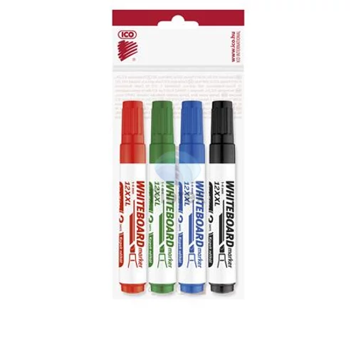 Tábla- és flipchart marker készlet, 1-4 mm, vágott, ICO "Plan 12 XXL", 4 különböző szín