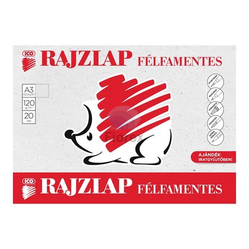 Rajzlap, félfamentes, A3, 120 g/m2, ICO "Süni" - 20 lap