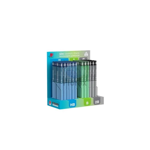 Grafitceruza display, HB, B, 2B, háromszögletű ICO "Süni", sötét pasztell színek - 184db