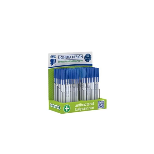 Golyóstoll display, 0,7 mm, kupakos, antibakteriális, ICO "Signetta", kék