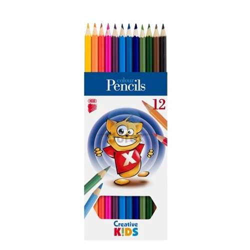 Színes ceruza készlet, hatszögletű, ICO "Creative Kids", 12 különböző szín