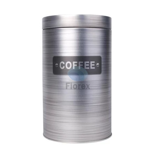 Kávétartó doboz, fémhenger, szürke, 11x18 cm