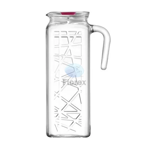 Üvegkancsó tetővel, szögletes, 1l