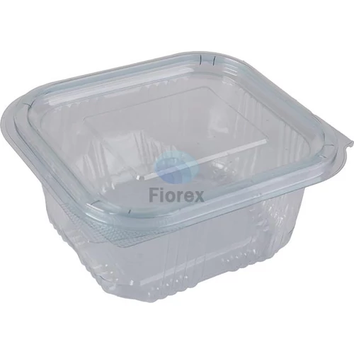 Ételtároló doboz, egybefedeles, műanyag, szögletes, 500 ml, 100 db, "Party", víztiszta