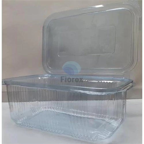 Ételtároló doboz, egybefedeles, újrahasznosított műanyag, szögletes, 1000 ml, 100 db, "Party", víztiszta