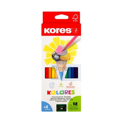 Színes ceruza készlet, háromszögletű, KORES