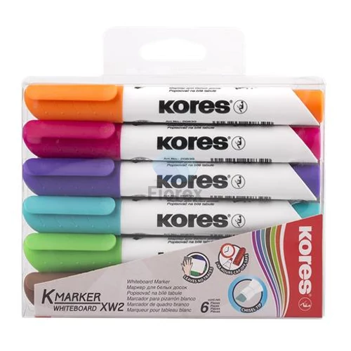 Tábla- és flipchart marker készlet, 3-5 mm, vágott, KORES "K-Marker XW2", 6 különböző szín