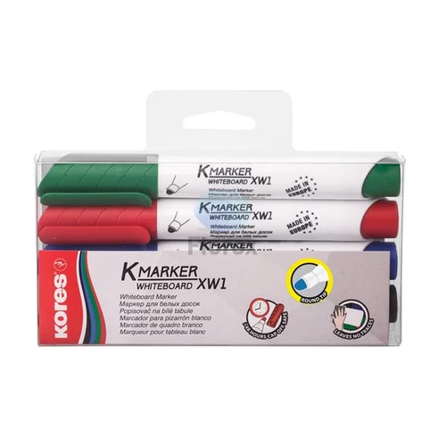 Tábla- és flipchart marker készlet, 3 mm, kúpos, KORES "K-Marker XW1", 4 különböző szín
