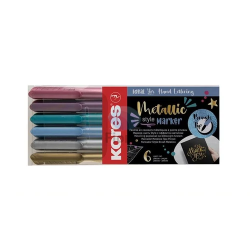 Ecsetirón készlet, KORES "Metallic Style", 6 metál szín