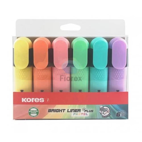 Szövegkiemelő készlet, 0,5-5 mm, KORES "Bright Liner Plus Pastel", 6 különböző szín - 6db