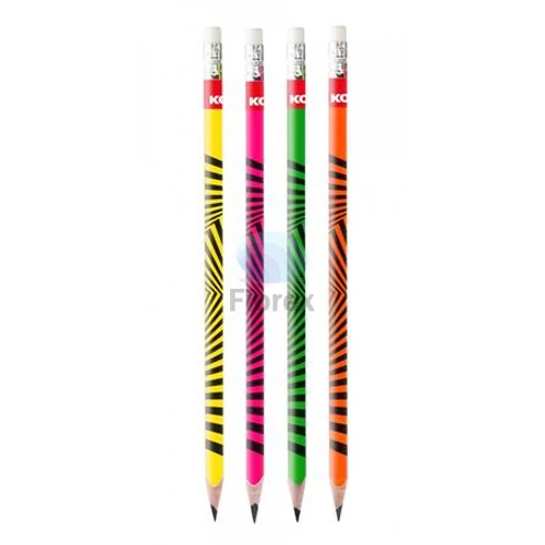 Grafitceruza radírral, HB, háromszögletű, KORES "Neon" - 12db