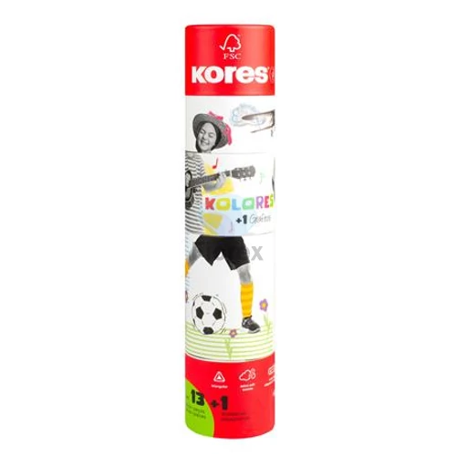 Színes ceruza készlet, háromszögletű, 1 grafittal, 1 hegyezővel, KORES "KOLORES Twist & Turn", 12 különböző szín