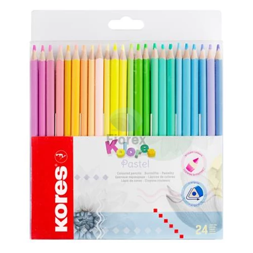 Színes ceruza készlet, háromszögletű, KORES "Kolores Pastel", 24 pasztell szín