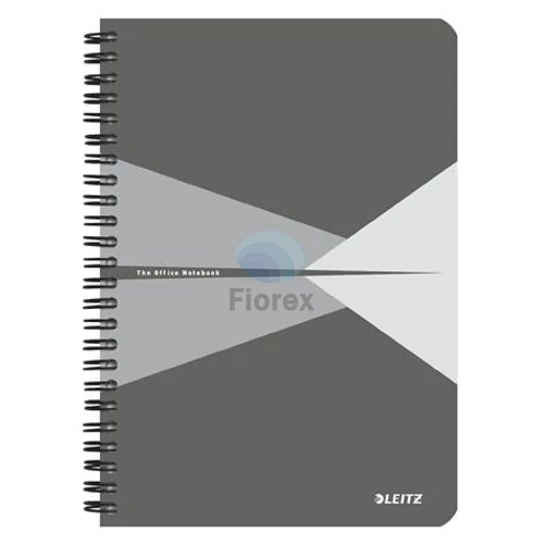 Spirálfüzet, A5, vonalas, 90 lap, laminált karton borító, LEITZ "Office", szürke