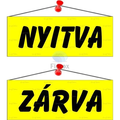 Információs tábla, 22x8,5 cm, kétoldalas, "Nyitva/Zárva", sárga