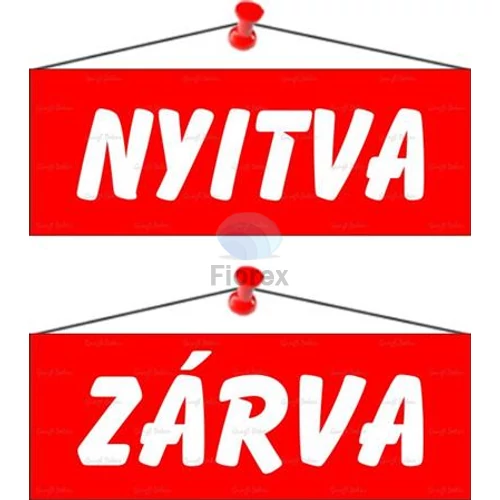 Információs tábla, 22x8,5 cm, kétoldalas, "Nyitva/Zárva", piros