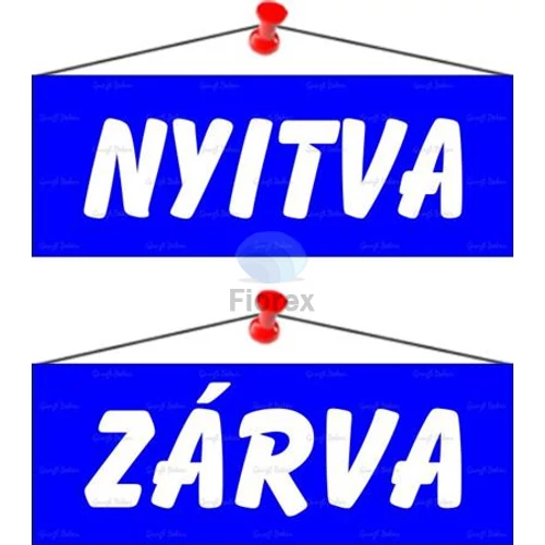 Információs tábla, 22x8,5 cm, kétoldalas, "Nyitva/Zárva", kék