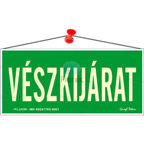Információs tábla, 25x11,5 cm, fluoreszkáló, utánvilágítós, "Vészkijárat"