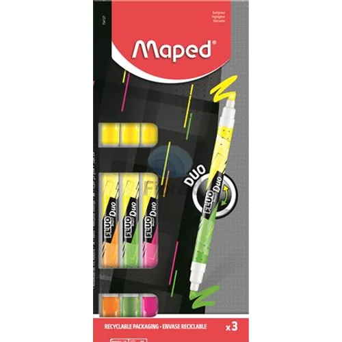 Szövegkiemelő készlet, 1-5 mm, kétvégű, MAPED "Fluo Peps Duo", vegyes színek - 3db