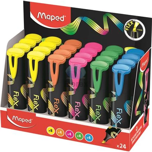 Szövegkiemelő display, 1-5 mm, MAPED "Fluo Peps Flex", vegyes színek - 24db