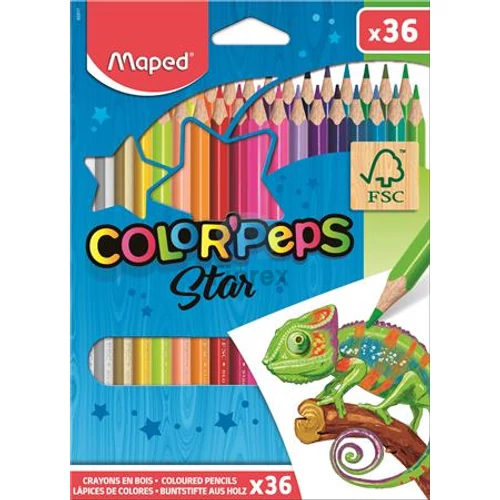 Színes ceruza készlet, háromszögletű, MAPED "Color`Peps Star", 36 különböző szín