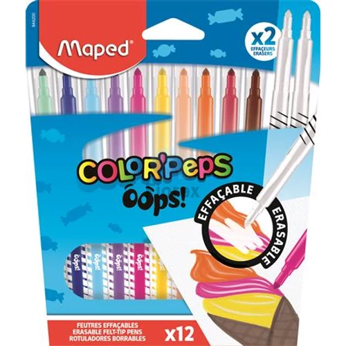 Filctoll készlet, 3,6 mm, törölhető, MAPED "Color`Peps Oops!", 10+2 különböző szín