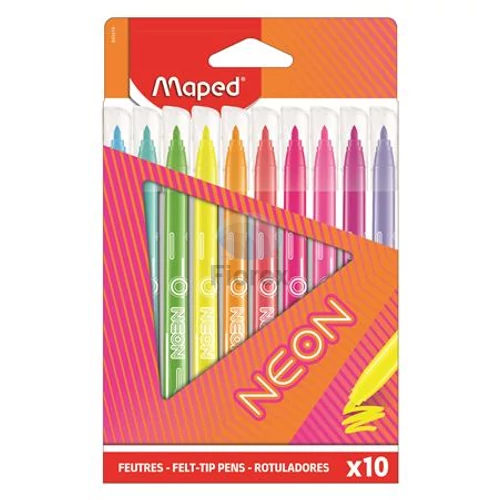 Filctoll készlet, 2,8 mm, kimosható, MAPED Neon, 10 különböző szín