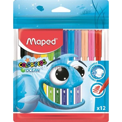 Filctoll készlet, 2 mm, kimosható, MAPED "Color`Peps Ocean", 12 különböző szín