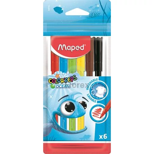 Filctoll készlet, 2 mm, kimosható, MAPED "Color`Peps Ocean", 6 különböző szín