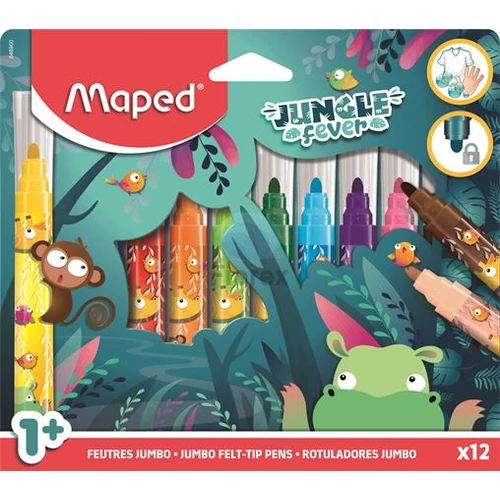 Filctoll készlet, 5 mm, kimosható, vastag, MAPED "Jungle Fever", 12 különböző szín