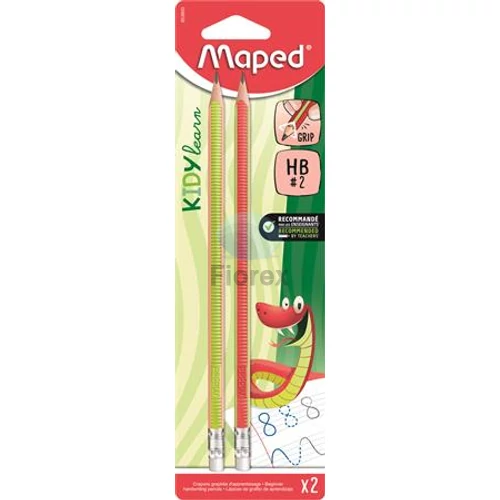Írástanuló grafitceruza radírral, HB, háromszögletű, MAPED "Kidy Learn" - 2db