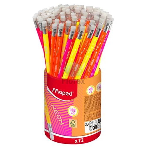 Grafitceruza radírral, ceruzatartó, HB, háromszögletű, MAPED "Black`Peps Neon", vegyes színek - 72db