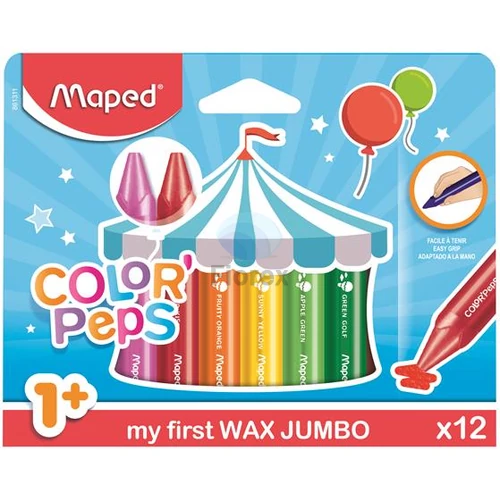 Zsírkréta, vastag, MAPED "Color`Peps MAXI Wax", 12 különböző szín