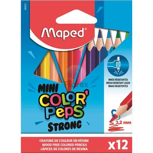 Színes ceruza készlet, háromszögletű, MAPED "Mini Color`Peps Strong", 12 különböző szín