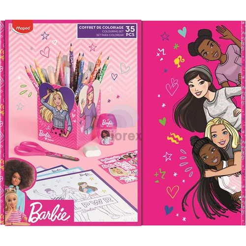 Színező készlet, ajándékdoboz, MAPED "Barbie", 35 darabos