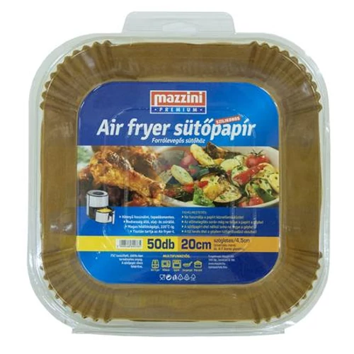 Sütőpapír, szilikonos, Air Fryer készülékhez, szögletes, 20 cm, 50 db, MAZZINI "Premium"