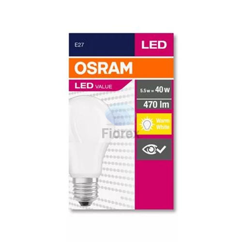 LED izzó, E27, gömb, A60, 5W, 470lm, 2700K (MF), OSRAM "Value"