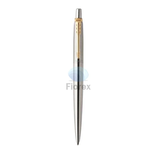 Golyóstoll, 0,7 mm, nyomógombos, arany színű klip, rozsdam. acél tolltest, PARKER "Royal Jotter", kék