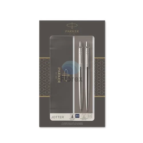 Golyóstoll és nyomósirón szett, díszdoboz, rozsdamentes acél tolltest, PARKER "Royal Jotter", kék