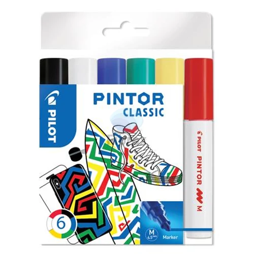 Dekormarker készlet, 1,4 mm, PILOT "Pintor M" 6 különböző klasszikus szín