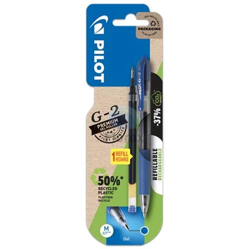 Zseléstoll, 0,32 mm, nyomógombos, PILOT G-2, kék + betét