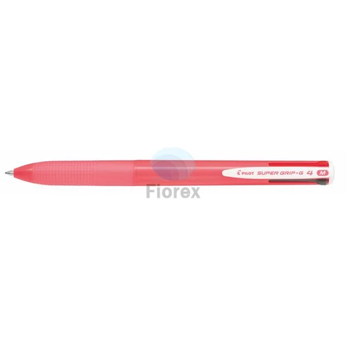 Golyóstoll, 0,27 mm, nyomógombos, rózsaszín tolltest, PILOT "Super Grip G", négyszínű