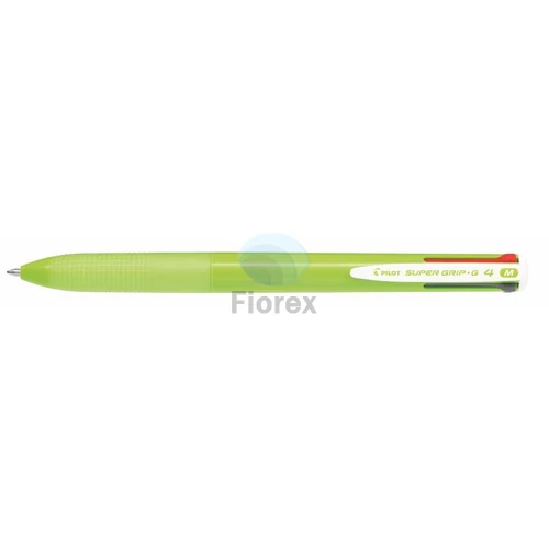 Golyóstoll, 0,27 mm, nyomógombos, világoszöld tolltest, PILOT "Super Grip G", négyszínű